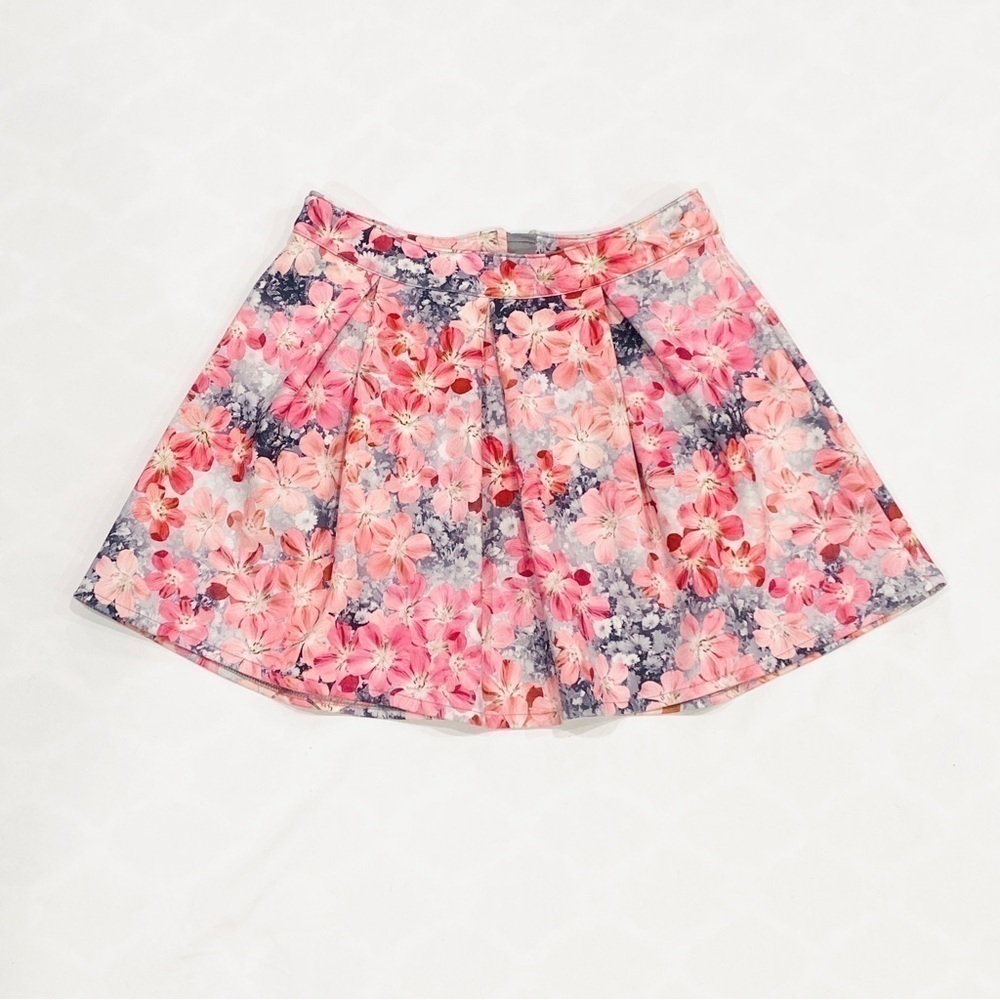 Bethany Mota Grey Pink Floral Skater Mini Skirt